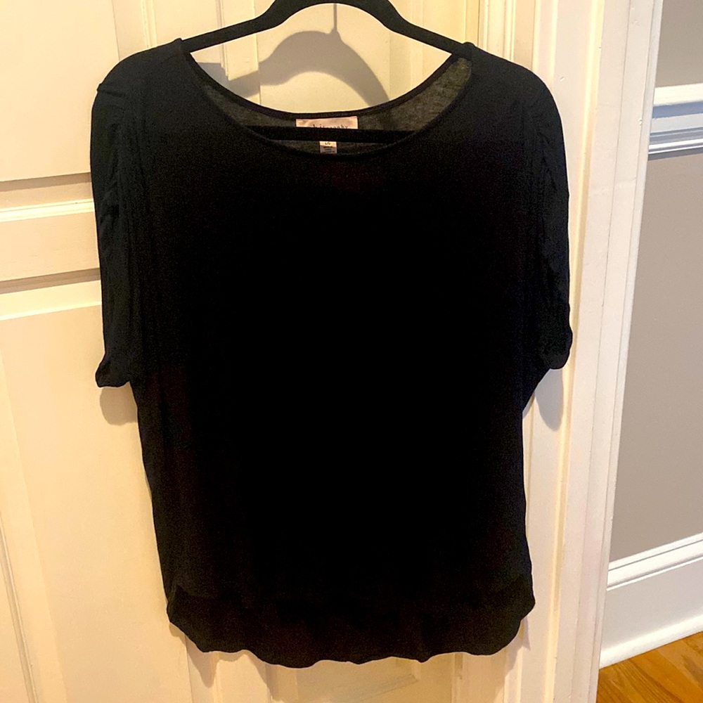 Philosophy Ladies Blouse - Soft Flowy Ruched Sleeve -Black - Size Large L